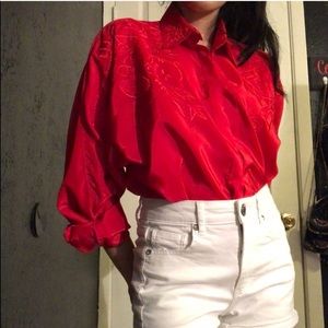 Vintage Red Embroidered Blouse